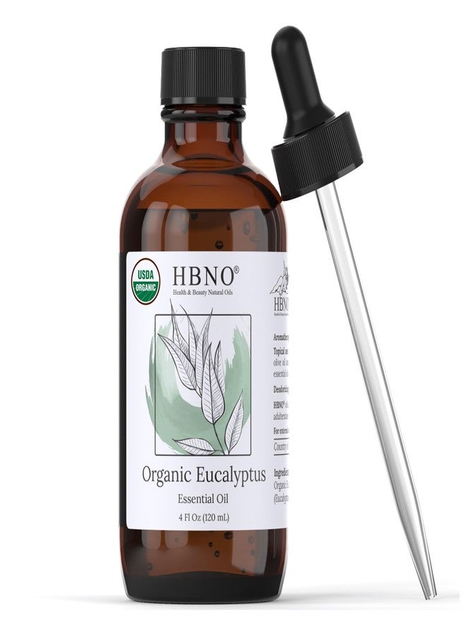 HBNO California Bottled Organic Eucalyptus Essential Oil (Globulus) - 4 fl oz (120ml) - USDA Certified Organic - Ideal for Diffuser, Hair, Face, Skin Care, Aromatherapy, Scalp & Body Massage - Image 1